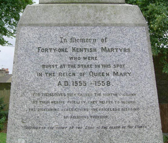 The memorial in Martyrs Field Road, Canterbury to Forty-One Kentish Martyrs