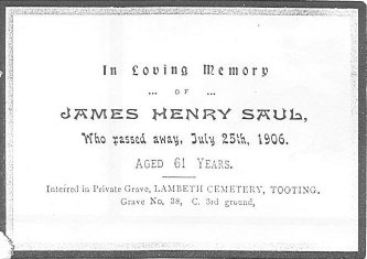 James Henry Saul Memorial Card