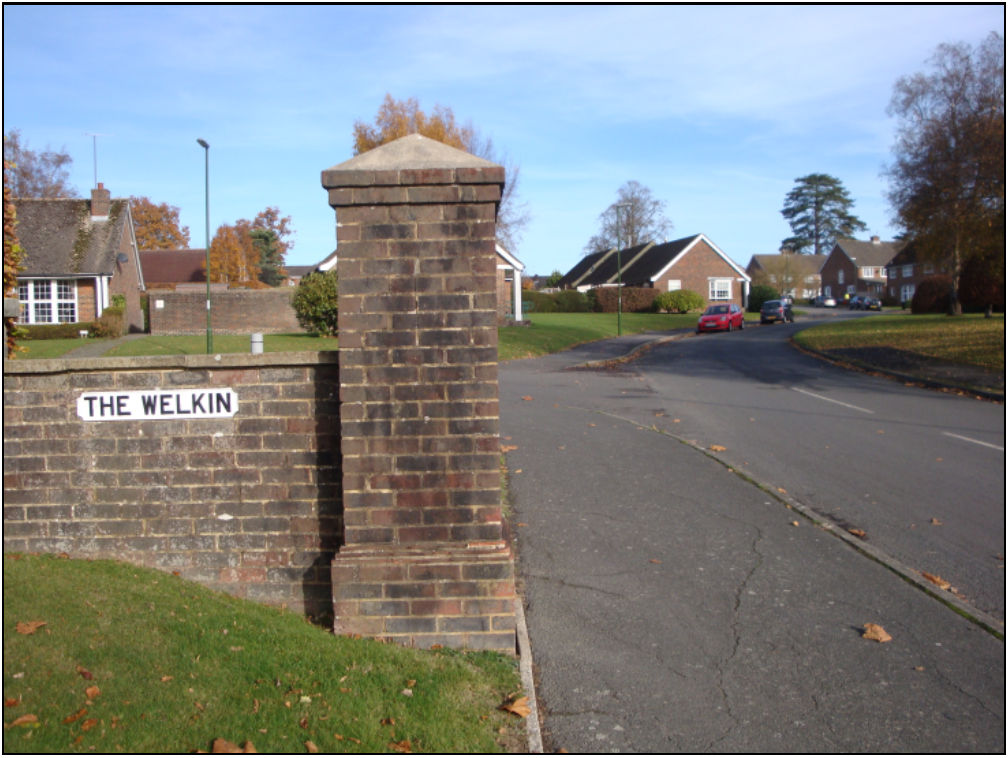 Today’s entrance to The Welkin development from Hickmans Lane, thought to be land once owned by Francis Sewell