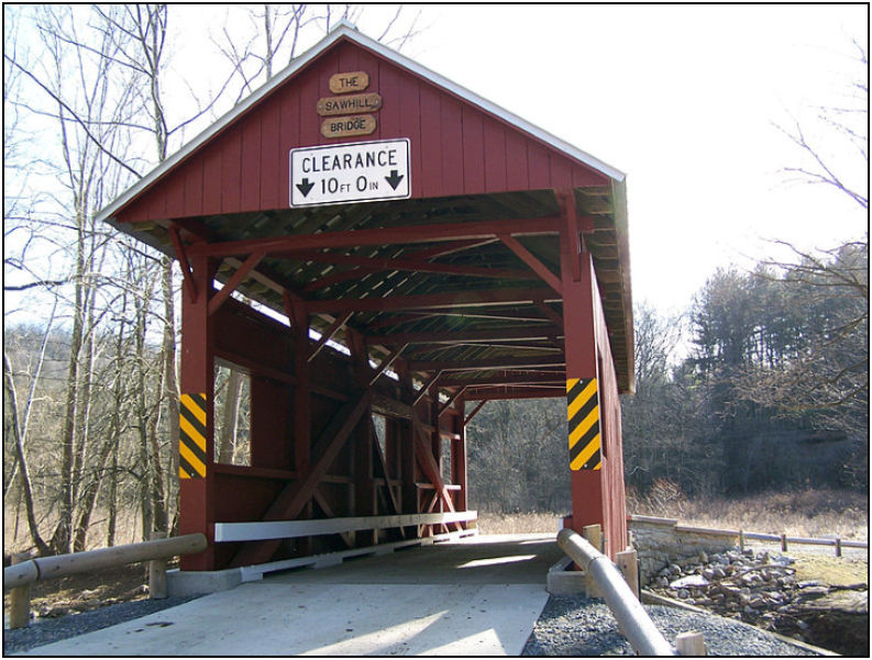 The Sawhill Covered Bridge is a historic covered bridge in Taylorstown, Pennsylvania. Joanne has been unable to find out which Sawhill it is named for.