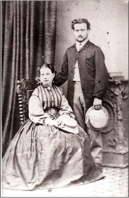 Charles Sole and Sarah Rayner on their wedding day, 1869