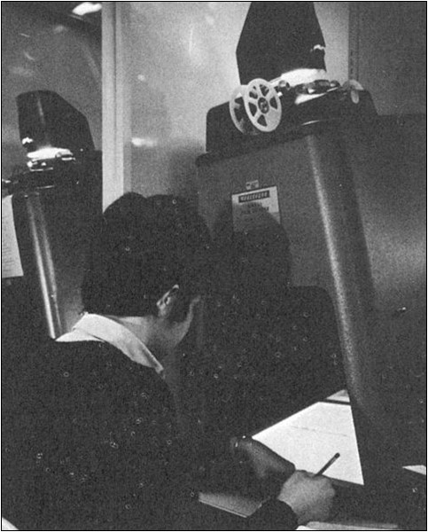 A microfilm reader, this one from the 1960s