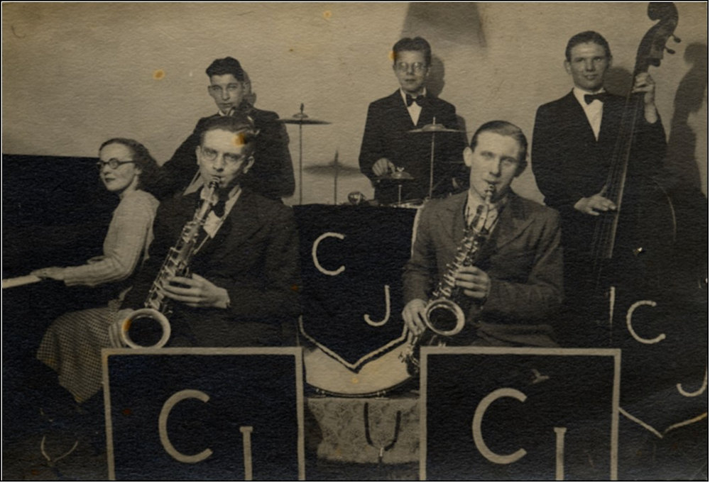 The Cyril Jones Band 1944. Fred is in the middle in the back row playing drums.