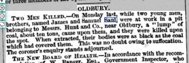 Report of James and Samuel’s death, Birmingham Mail, Saturday 11th April 1857