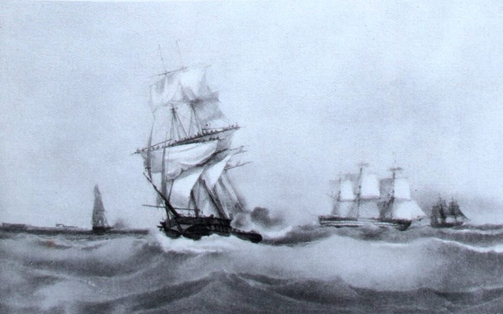 Painting of the French frigate Africaine by Baptiste Henri Durand Brager