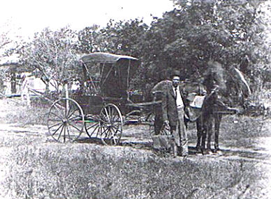 Robert Saul with his horse and shay probably taken in the early 1910s or 1920s. He later became the postmaster of Norman, Nebraska