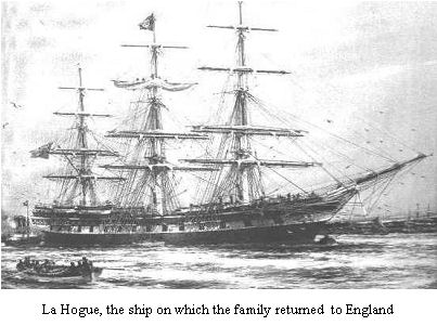 La Hogue, the ship on which the family returned to England